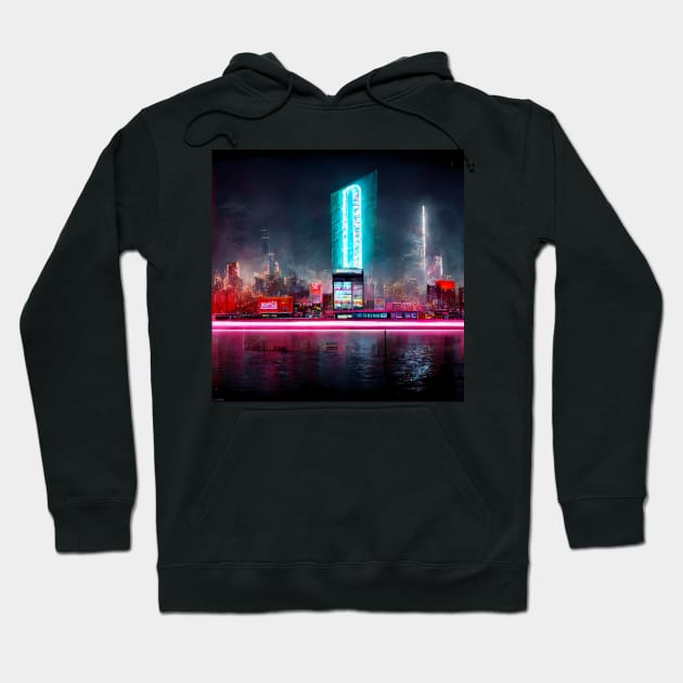 Neon New York Skyline - best selling Hoodie by bayamba